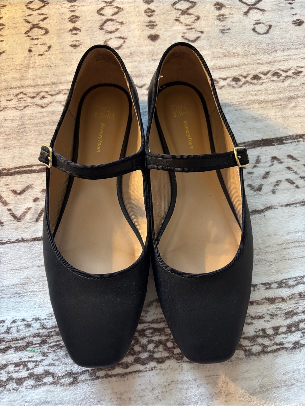 Time and Tru Black Mary Jane Flats with Buckle Strap